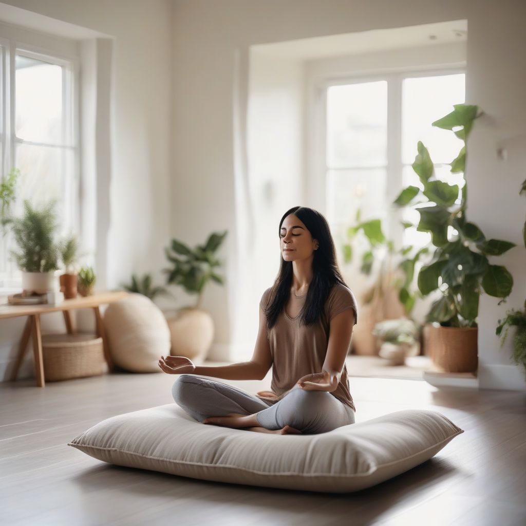 Woman Meditating in Living Room